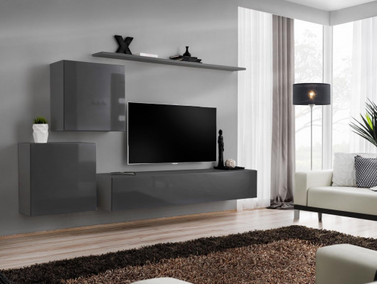 Living Room Modern Style Wall Units 4-Piece Set Sideboard Gray New Shelf