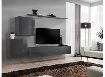 Living Room Modern Style Wall Units 4-Piece Set Sideboard Gray New Shelf