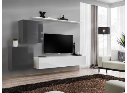 Living Room Wall Unit Set 4-piece Modern Style Lowboard Wall Shelf White Wall Cabinet