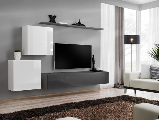 Living room wall unit set gray sideboard wall shelf 4-piece set designer wood new