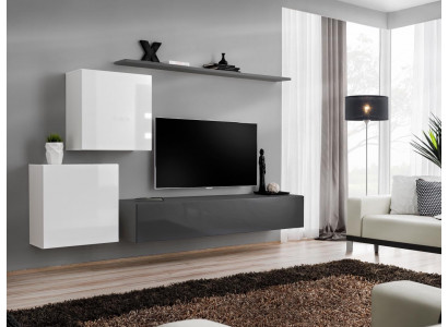Living room wall unit set gray sideboard wall shelf 4-piece set designer wood new