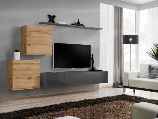 Living room furniture designer modern wall unit furnishing wall shelf gray