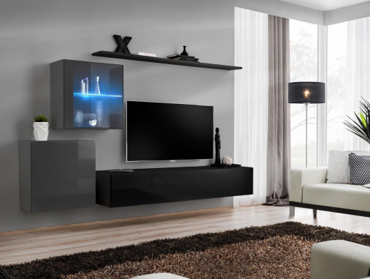 Living room wall unit 2x wall cabinet high-gloss wall shelf designer wood furniture