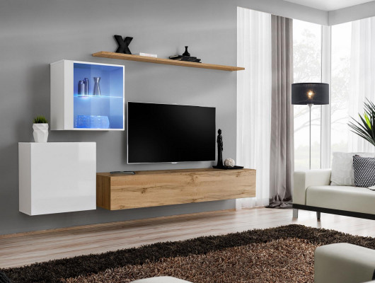 Wall unit 260 cm luxury wall cabinet living room furniture shelves setup modern