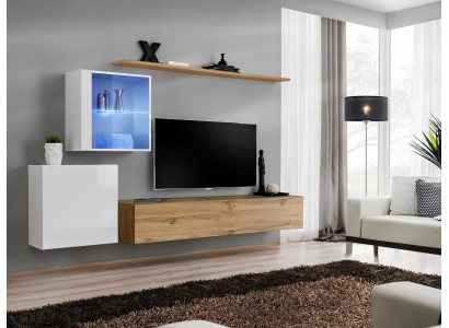 Wall unit 260 cm luxury wall cabinet living room furniture shelves setup modern