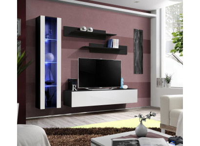 Designer living room wall unit set, 4-piece, black, living room furniture, hanging display cabinet furnishing.