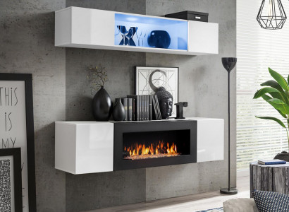 White living room wall luxury hanging sideboard cabinet 2-piece with fireplace living room furniture