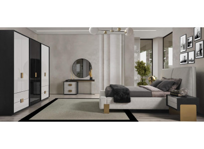 Modern bedroom set double bed 2x nightstands dressing table 6-piece set