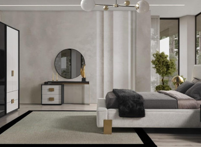 Modern bedroom set double bed 2x nightstands dressing table 6-piece set