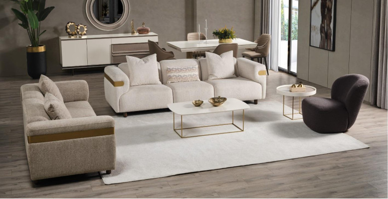 Modern beige sofa set 4+3 seater + armchair living room luxury set 3-piece