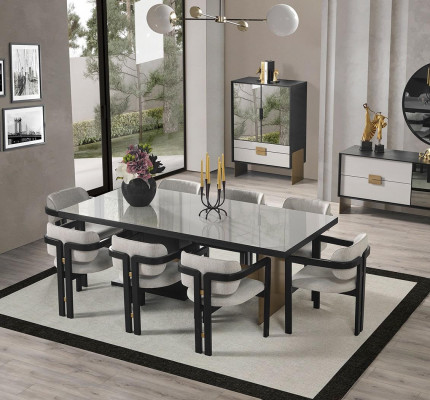 Designer dining set luxury ensemble dining table 8x chairs dining room furniture
