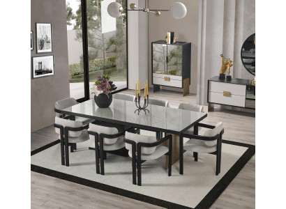 Designer dining set luxury ensemble dining table 8x chairs dining room furniture