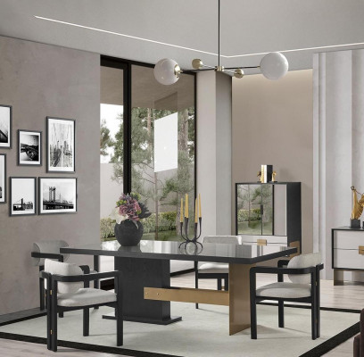 Designer dining set luxury ensemble dining table 8x chairs dining room furniture