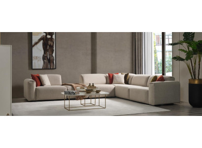 Beige living room sofa designer corner sofa L-shape luxury couch upholstered furniture
