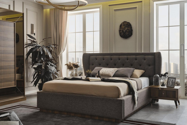 Bedroom set upholstered bed 2x bedside tables wardrobe 4-piece set