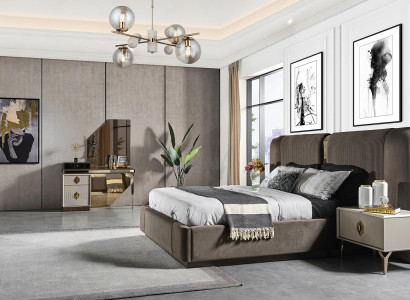 Bedroom set designer bed 2x nightstands dressing table mirror