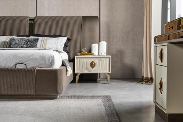 Bedroom set designer bed 2x nightstands dressing table mirror