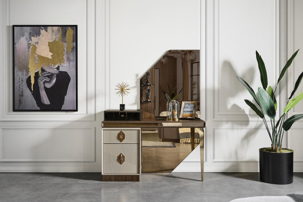 Bedroom set designer bed 2x nightstands dressing table mirror