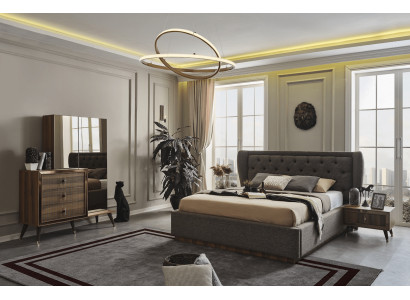Modern bedroom set designer bed 2x nightstands dresser mirror