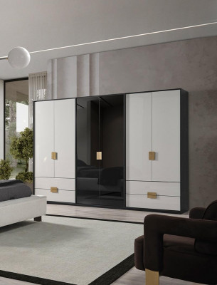 Black and White Bedroom Wardrobe Modern 6-Door Wardrobe