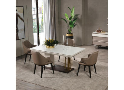 Dining room furniture designer dining table 4x chairs complete suite 5-piece set