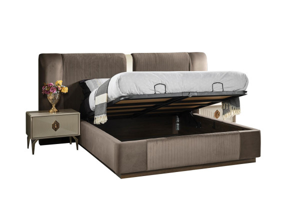 Brown bedroom set designer double bed 2 bedside tables luxury furniture