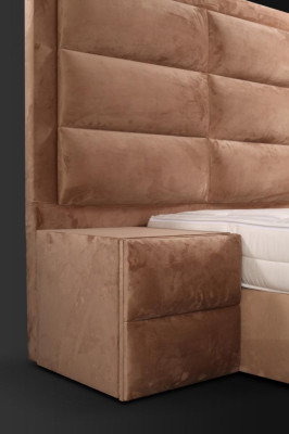 Classic bed wood brown bedroom furniture design elegant fabric new