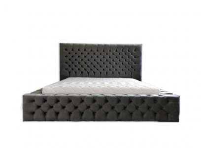 Chesterfield Grey Double Bedroom Wooden Furniture Design Elegant Upholstery Fabric