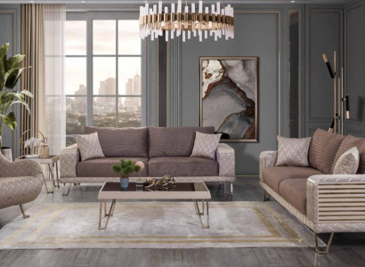 Brown-beige sofa set 3+3+1 seater designer coffee table side table