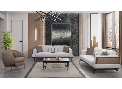 Gray-Brown Sofa Set 3+3+1 Seater Living Room Set + Luxury Coffee Table