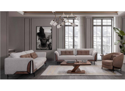 Brown-Gray Sofa Set 3+3+1 Coffee Table Complete Living Room Set