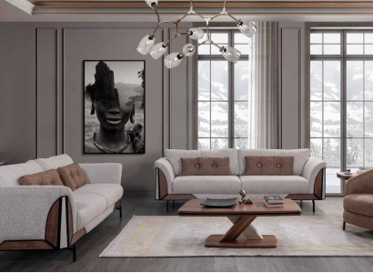Brown-Gray Sofa Set 3+3+1 Coffee Table Complete Living Room Set