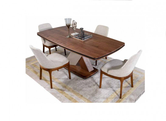 Brown-Grey Dining Room Set Dining Table 4x Chairs Sideboard Mirror 7 pieces