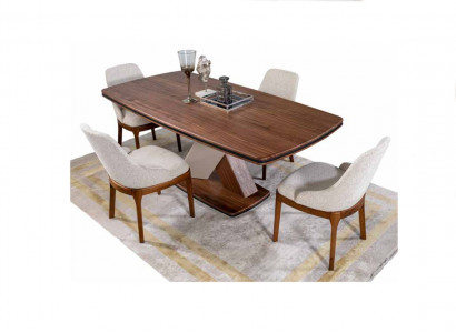 Brown-Grey Dining Room Set Luxury Dining Table 4x Chairs Dining Group Set