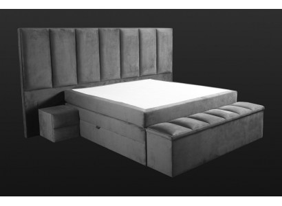 Gray double bed + 2x nightstands classic bedroom furniture design elegant