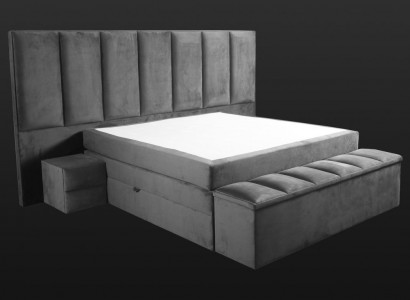 Gray double bed + 2x nightstands classic bedroom furniture design elegant