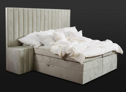 Modern taupe double bed 2x bedside tables bedroom box spring bed