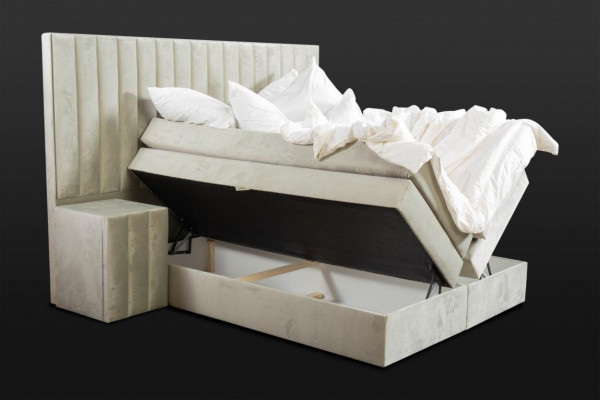 Modern taupe double bed 2x bedside tables bedroom box spring bed