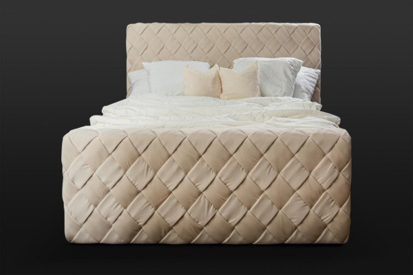 Beige double bed modern bedroom furniture luxury stylish fabric bed