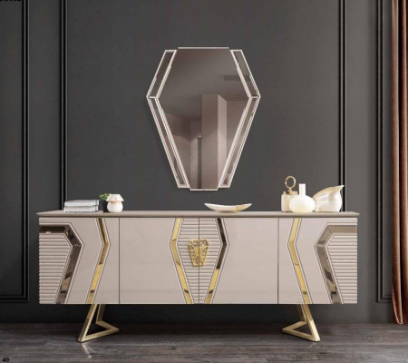 Luxury white-gold chest of drawers with mirror designer sideboard wood furniture