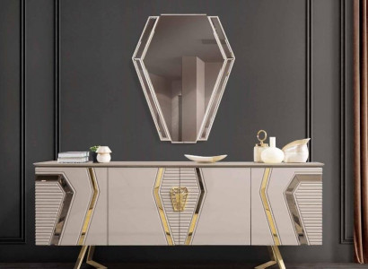 Luxury white-gold chest of drawers with mirror designer sideboard wood furniture
