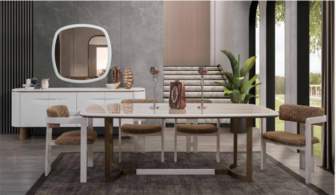 Dining room set dining table 4x chairs sideboard mirror modern set white dining set