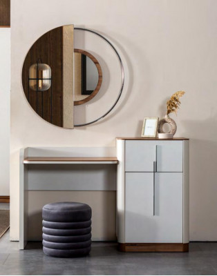 Modern bedroom set with bed, 2 nightstands, dressing table with mirror, wardrobe, new.