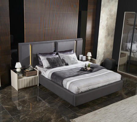 Modern complete bedroom furniture set bed 2x nightstand wardrobe 4-piece