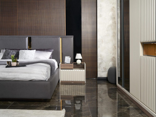 Modern complete bedroom furniture set bed 2x nightstand wardrobe 4-piece