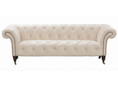 Beige Chesterfield Three-Seater Modern Design Couch Fabric Sofa Designer Furniture