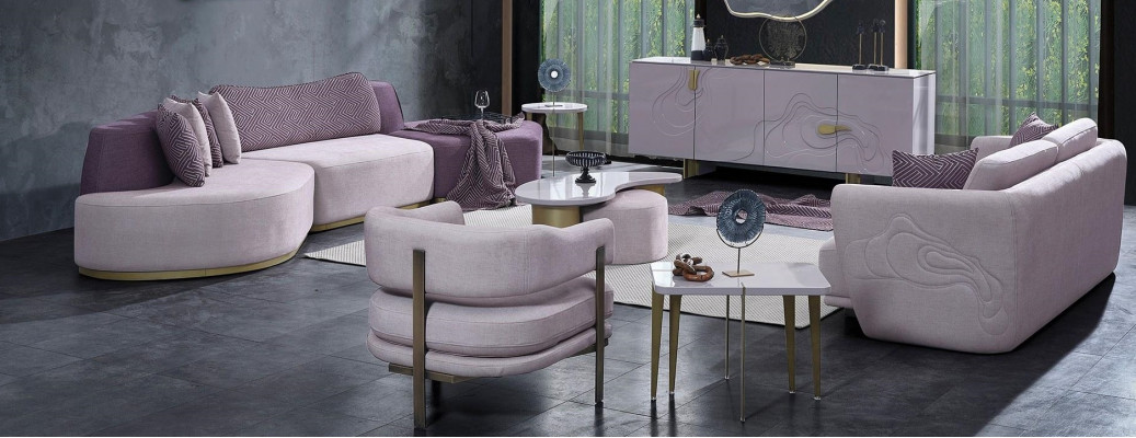 Living area sofa set large pink fabric sofas modern set 5-piece sofa