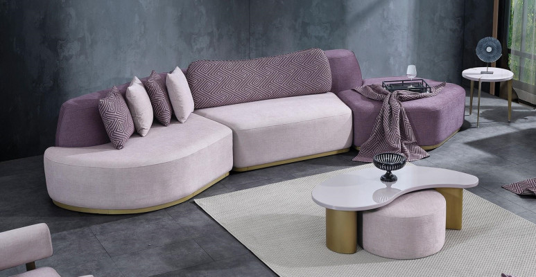 Living area sofa set large pink fabric sofas modern set 5-piece sofa