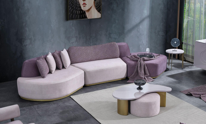 Fabric sofas, sofa set, large living landscape, pink set, 3-piece, modern sofa
