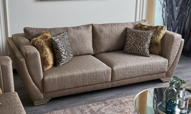 Fabric sofas, sofa set, three-seater upholstered sofa, brown, 3-piece set, modern